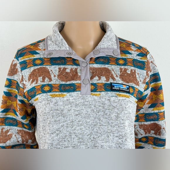 Simply Southern Tried & True Women's Sweater, Bear Jeep Aztec, Gray Size Small - Picture 6 of 15